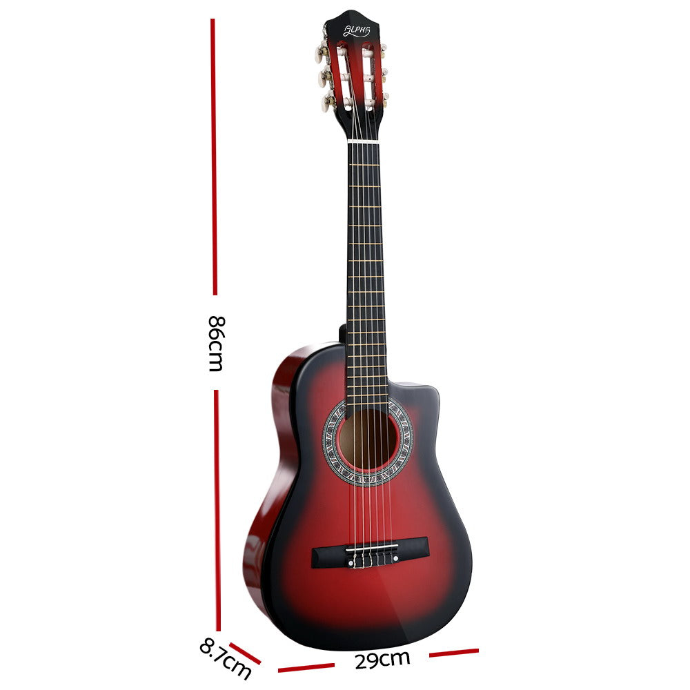 Alpha 34 Inch Classical Guitar Wooden Body Nylon String Beginner Kids Gift Red