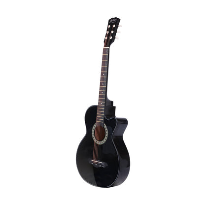 Alpha 38 Inch Acoustic Guitar Wooden Body Steel String Full Size Cutaway Black