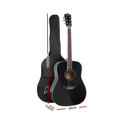 Alpha 41 Inch Acoustic Guitar Wooden Body Steel String Dreadnought Black