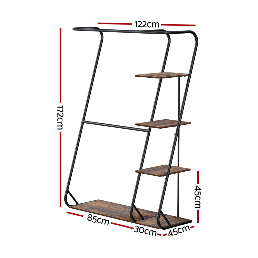 Artiss Clothes Rack Coat Stand 172cm 4-Tier Walnut