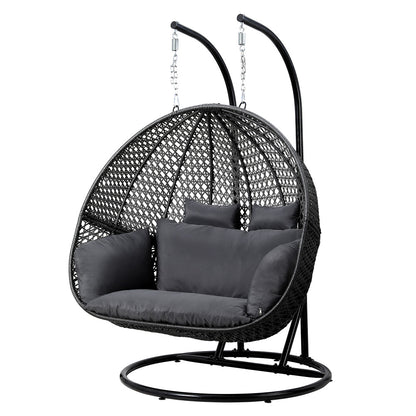 Gardeon Outdoor Swing Chair Hanging Rattan Patio Furniture Pod Stand Cushion 2 Seater