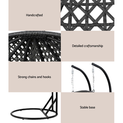 Gardeon Outdoor Swing Chair Hanging Rattan Patio Furniture Pod Stand Cushion 2 Seater