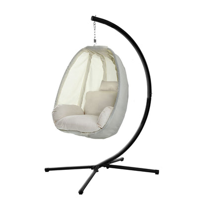 Gardeon Outdoor Egg Swing Chair Patio Furniture Pod Stand Canopy Foldable Cream