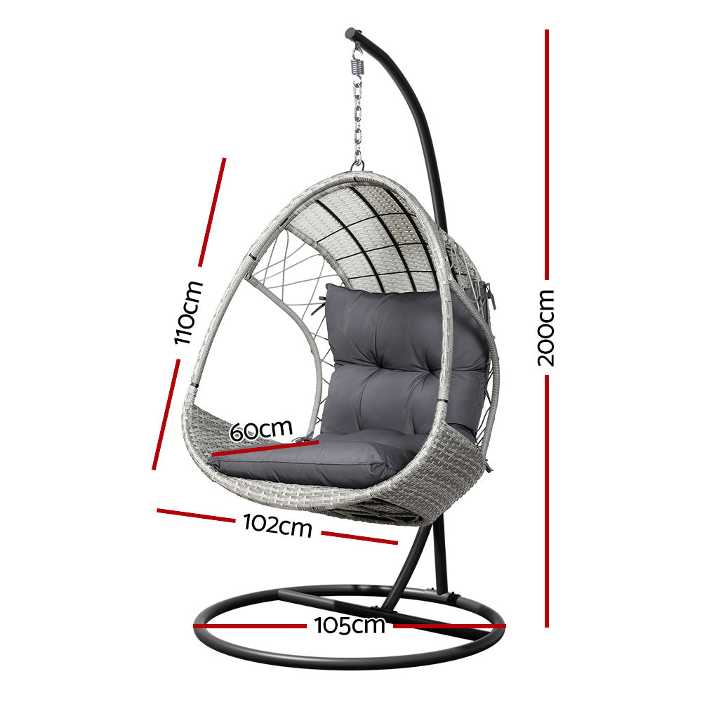 Gardeon Outdoor Egg Swing Chair Wicker Furniture Pod Stand Armrest Light Grey