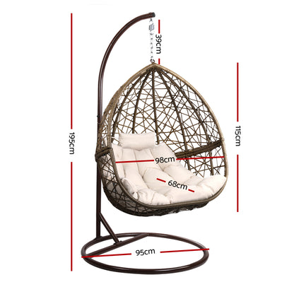 Gardeon Outdoor Egg Swing Chair Wicker Rattan Furniture Pod Stand Cushion Latte