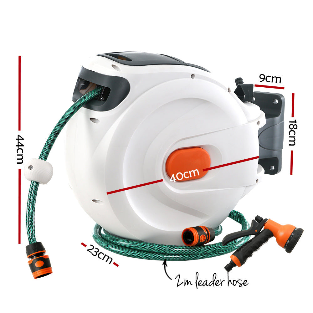 Greenfingers Retractable Hose Reel 30M Garden Water Spray Gun Auto Rewind