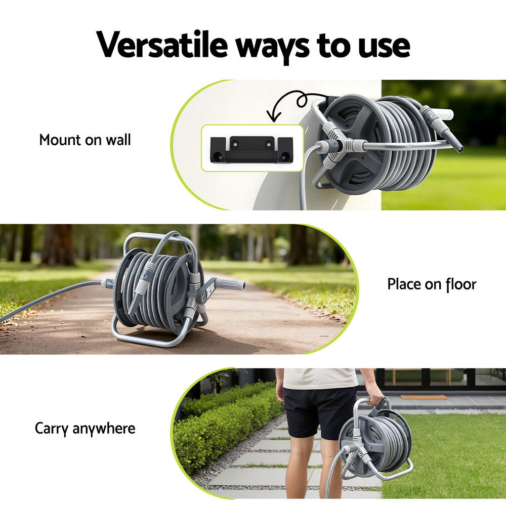 Green Fingers 20m Retractable Garden Hose Reel Heavy Duty 1/2" Hose Auto Rewind