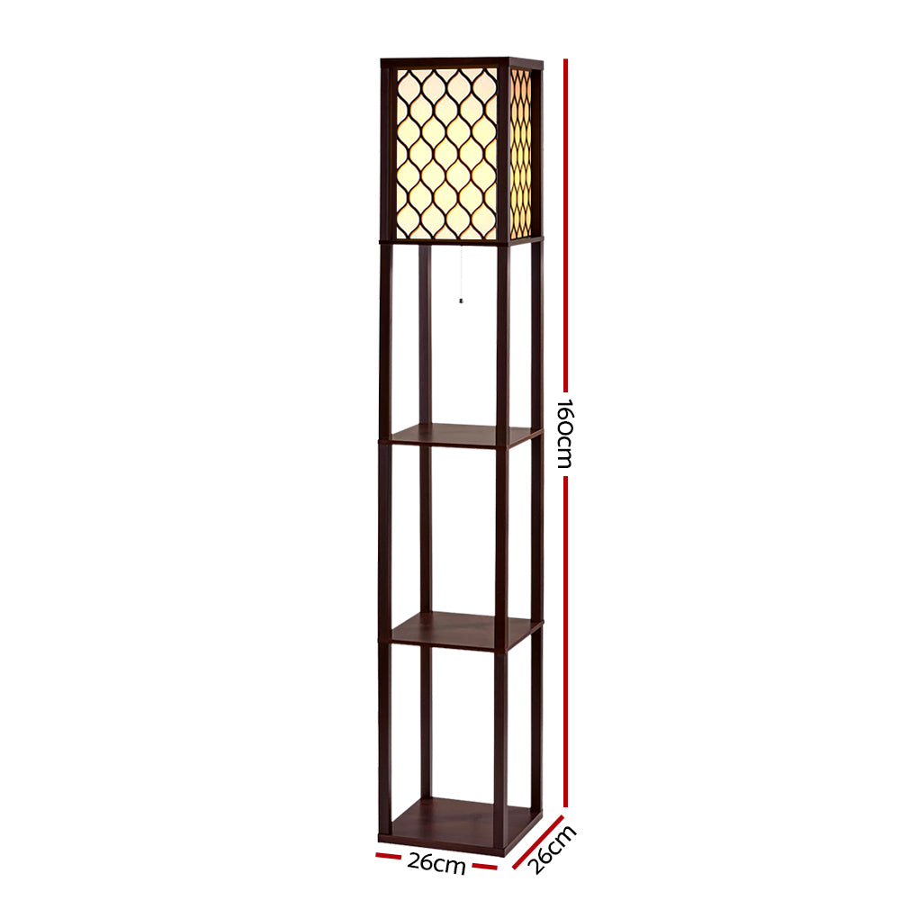 Artiss Floor Lamp 3 Tier Shelf Storage LED Light Stand Home Room Pattern Brown