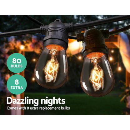 74m LED Festoon String Lights Outdoor Christmas Wedding Waterproof Garden Decor