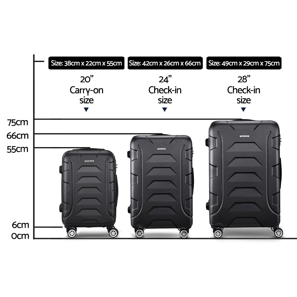 Wanderlite 3pc Luggage Trolley Travel Suitcase Set TSA Hard Case Lightweight Black