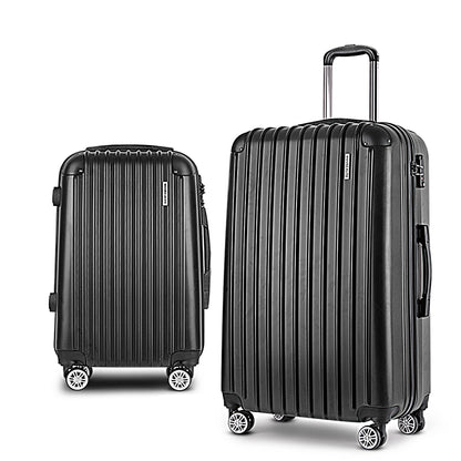 Wanderlite 2pcs Luggage Trolley Set Travel Suitcase Carry On Hard Case Lightweight Black