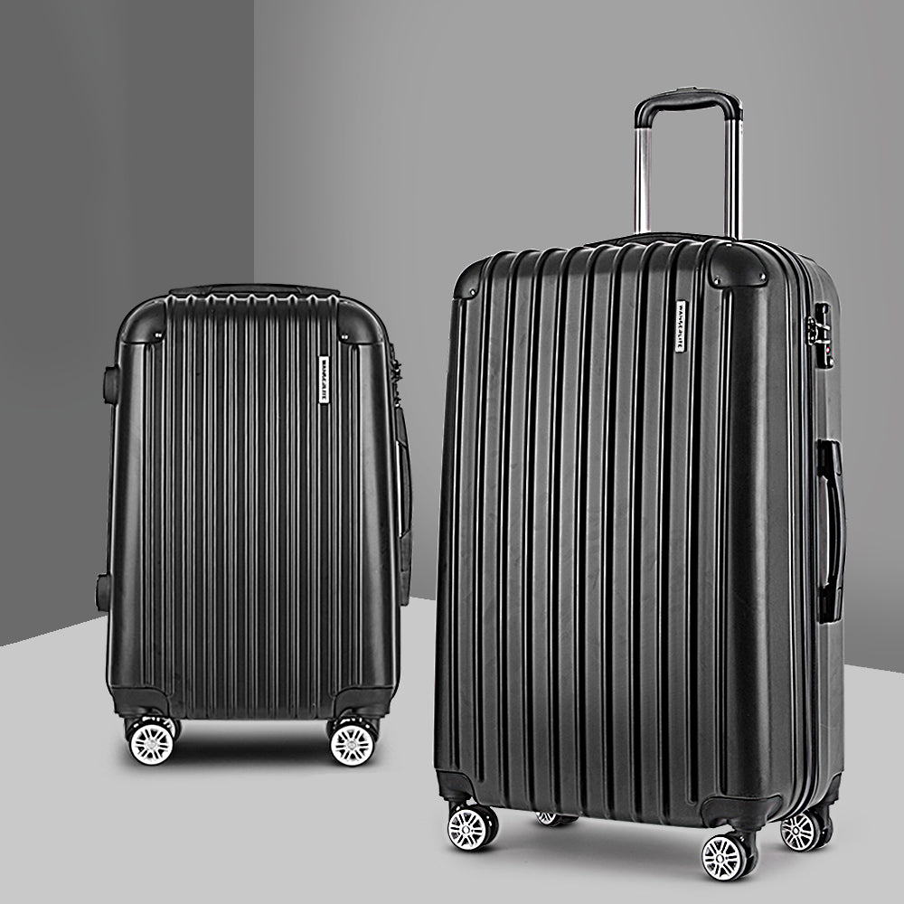 Wanderlite 2pcs Luggage Trolley Set Travel Suitcase Carry On Hard Case Lightweight Black