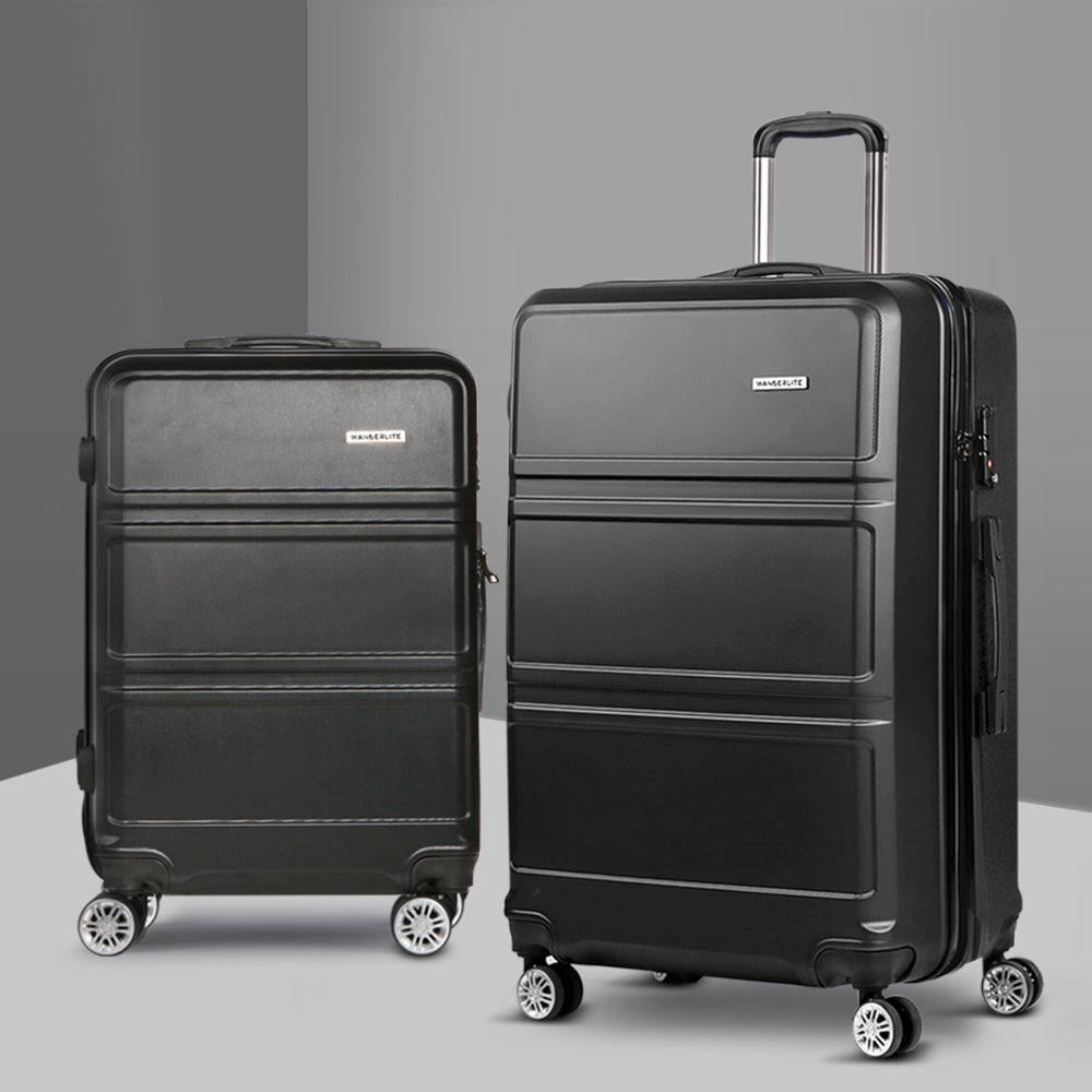 Wanderlite 2pc Luggage Trolley Set Suitcase Travel TSA Carry On Hard Case Lightweight Black