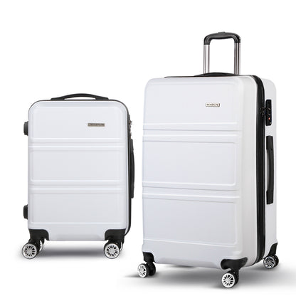 Wanderlite 2pc Luggage Trolley Set Suitcase Travel TSA Carry On Hard Case Lightweight White