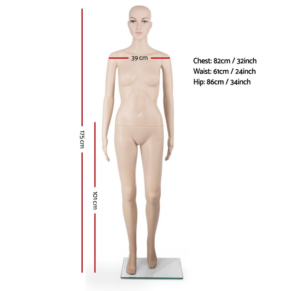 175cm Tall Full Body Female Mannequin - Skin Coloured