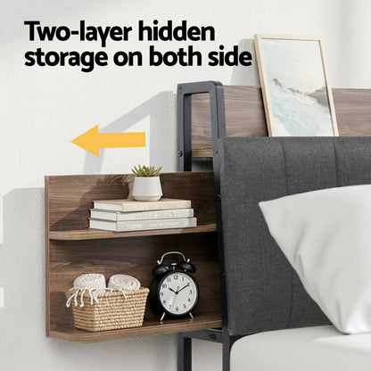 Artiss Metal Bed Frame Double Size with 2-Tier Hidden Storage with Charging Station