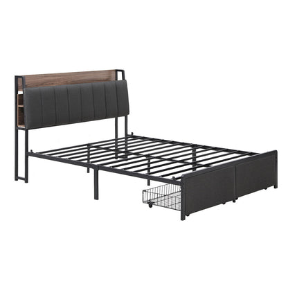 Artiss Metal Bed Frame Double Size with 2-Tier Hidden Storage with Charging Station