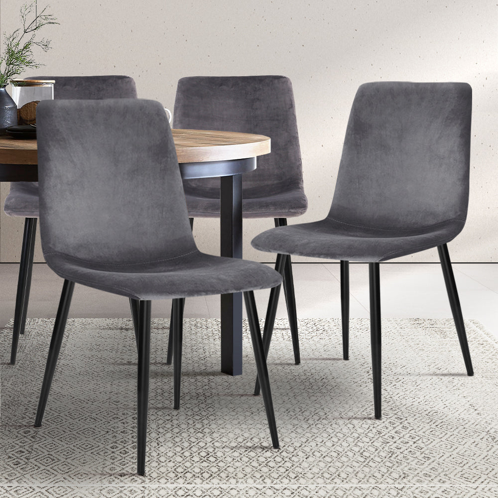 Artiss Dining Chairs Set of 4 Velvet Horizontal Slope Grey