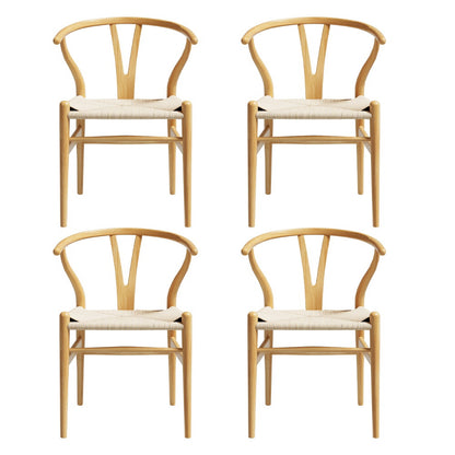 1 Set of 4 Artiss Dining Chairs Wooden Rattan Seat Wishbone Back
