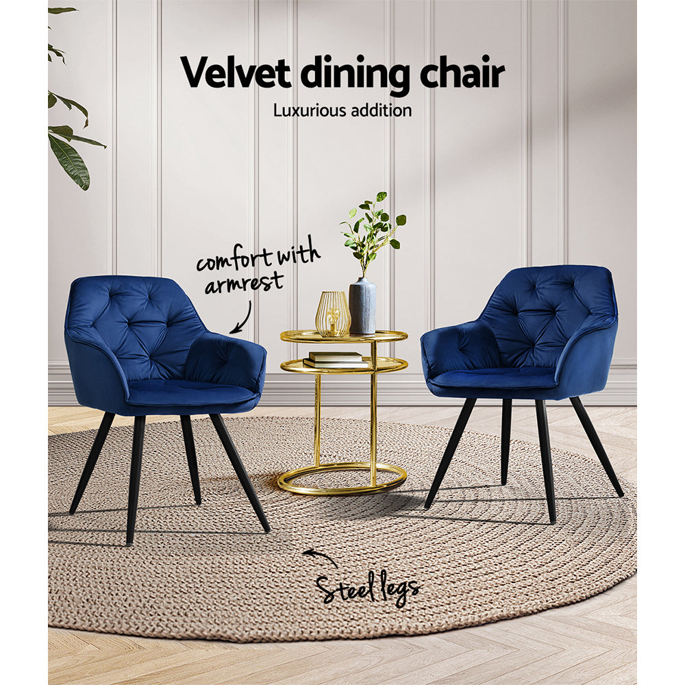 Artiss Dining Chairs Velvet Blue Set of 2 Calivia