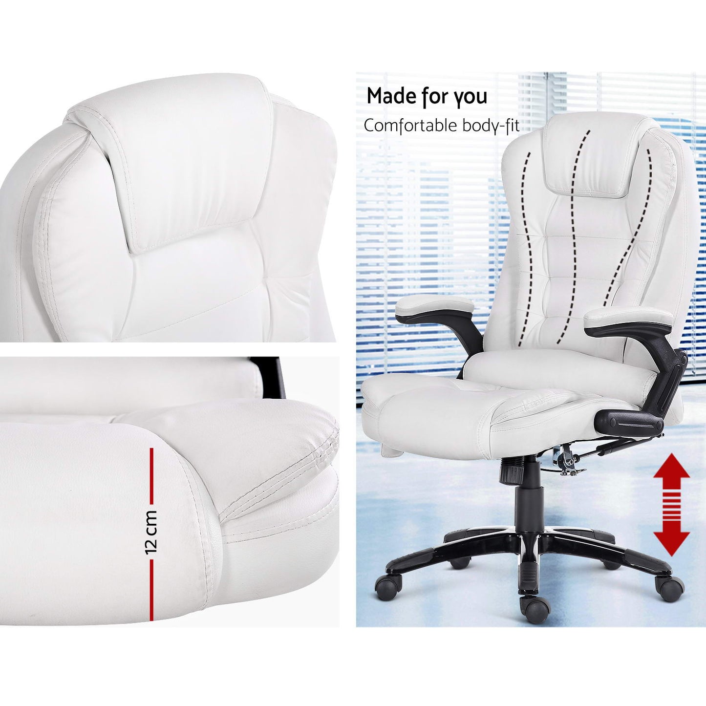 Artiss 8 Point Massage Office Chair Heated Seat Recliner PU White