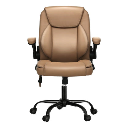 Artiss 2 Point Massage Office Chair Leather Mid Back Espresso