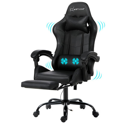 Artiss 2 Point Massage Gaming Office Chair Footrest Black