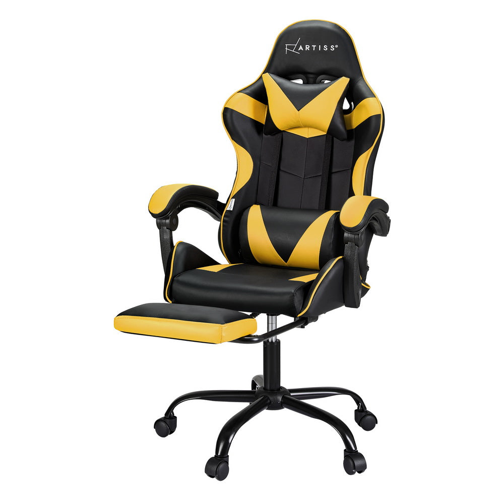 Artiss 2 Point Massage Gaming Office Chair Footrest Yellow