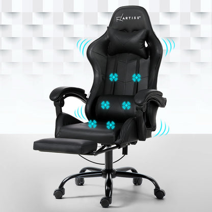 Artiss 6 Point Massage Gaming Office Chair Footrest Black