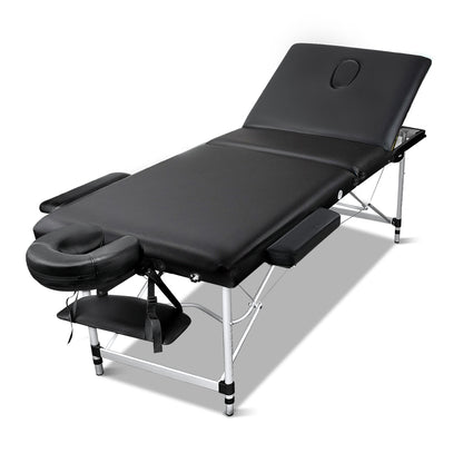 Zenses Massage Table 60cm Portable 3 Fold Aluminium Beauty Bed Black