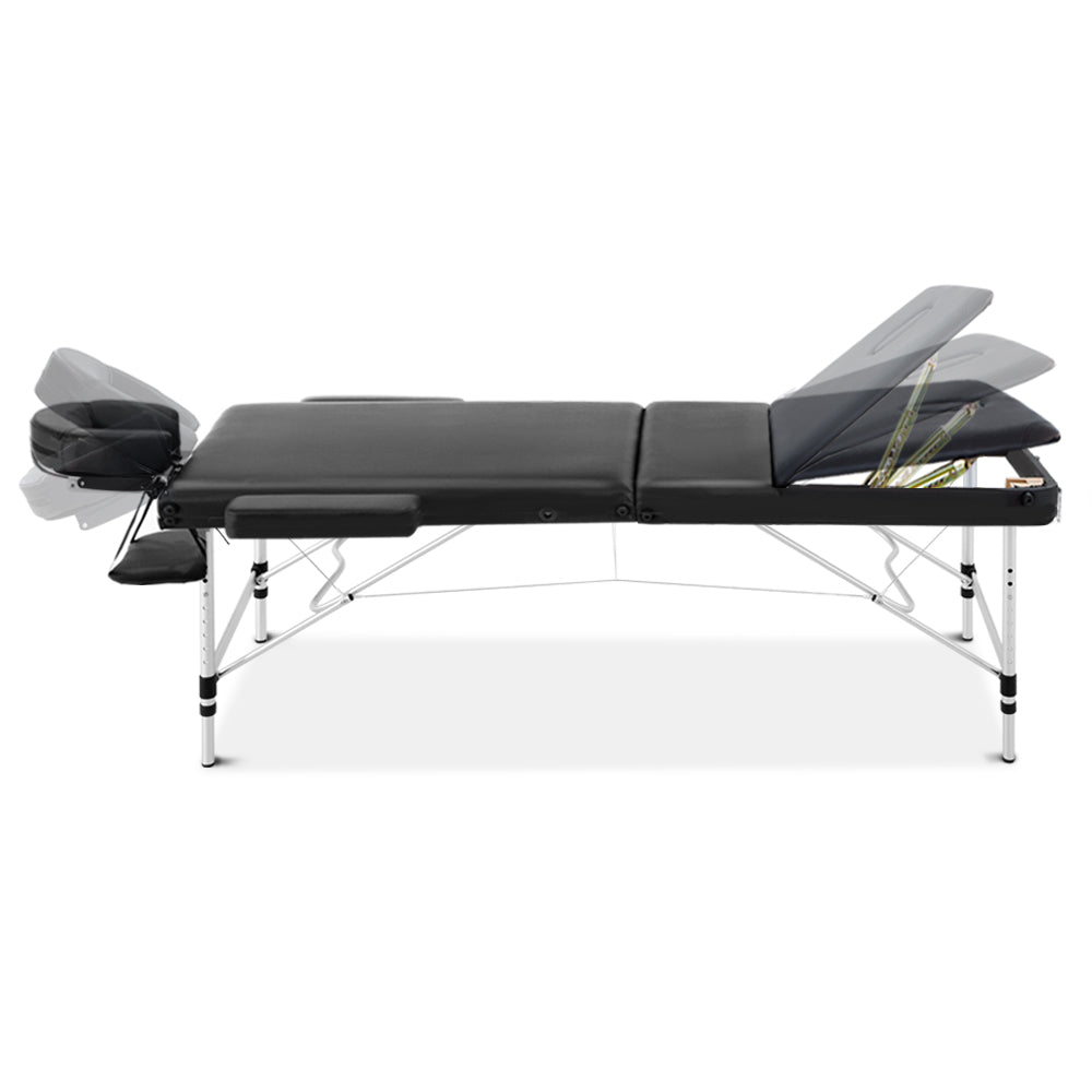 Zenses Massage Table 70cm Portable 3 Fold Aluminium Beauty Bed Black