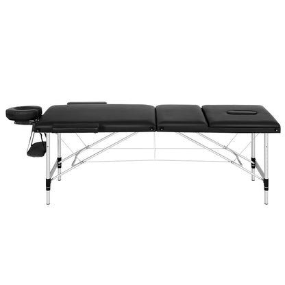 Zenses Massage Table 85cm Portable 3 Fold Aluminium Beauty Bed Black