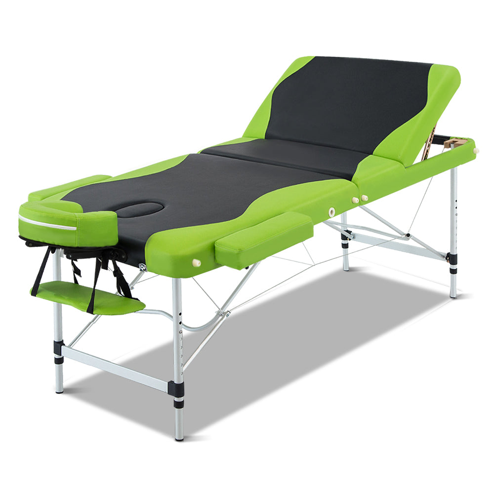 Zenses Massage Table 75cm Portable 3 Fold Aluminium Beauty Bed Green