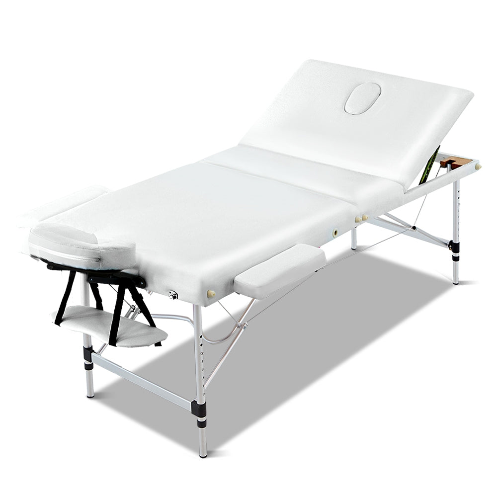 Zenses Massage Table 75cm Portable 3 Fold Aluminium Beauty Bed White