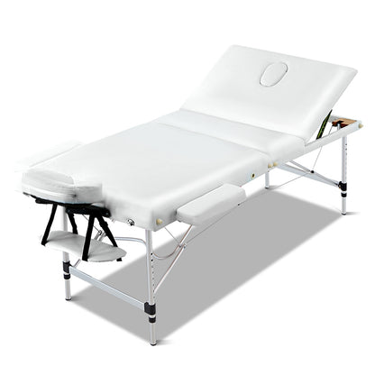 Zenses Massage Table 75cm Portable 3 Fold Aluminium Beauty Bed White