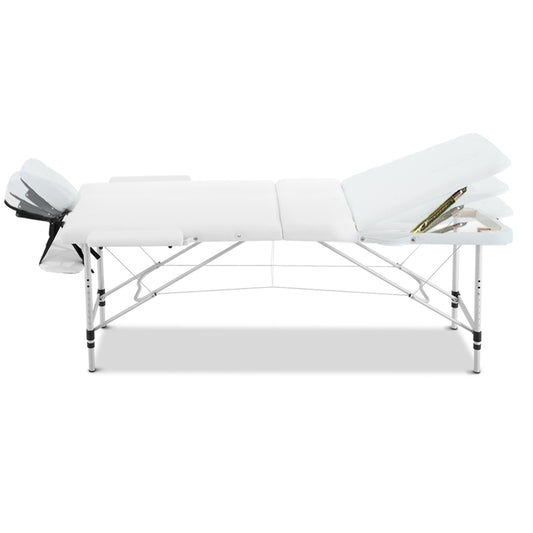 Zenses Massage Table 75cm Portable 3 Fold Aluminium Beauty Bed White