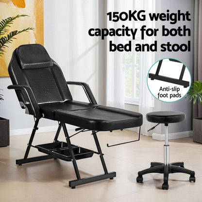 Zenses Massage Table Adjustable Salon Bed Chair 3-Fold Black