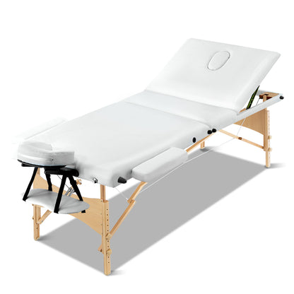 Zenses Massage Table 70cm Portable 3 Fold Wooden Beauty Bed White