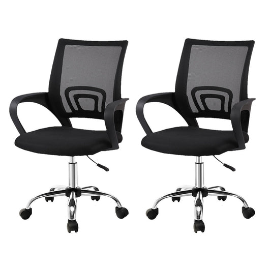 Artiss 2x Mesh Office Chair Mid Back Black