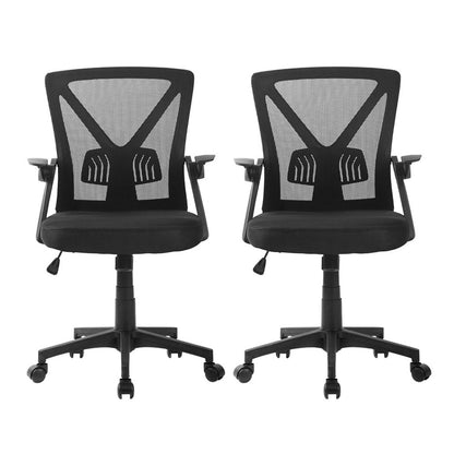 Artiss 2x Mesh Office Chair Mid Back Black
