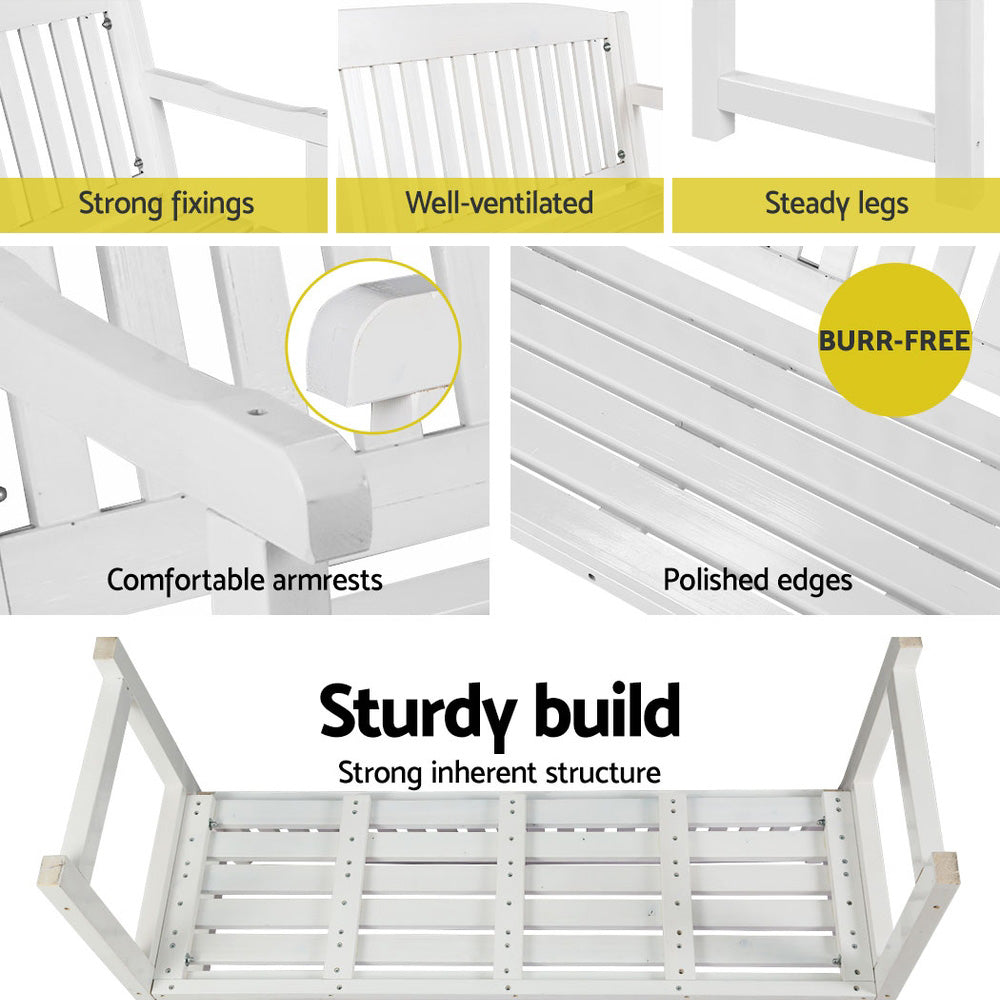 Gardeon Outdoor Garden Bench Wooden 2 Seater Lounge Chair Patio Furniture White