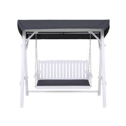 Gardeon Outdoor Wooden Swing Chair Garden Bench Canopy Cushion 3 Seater White