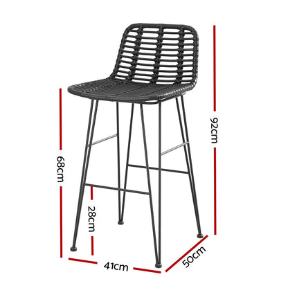 Gardeon 2 Piece Outdoor Bar Stools Wicker Dining Rattan Chair Black