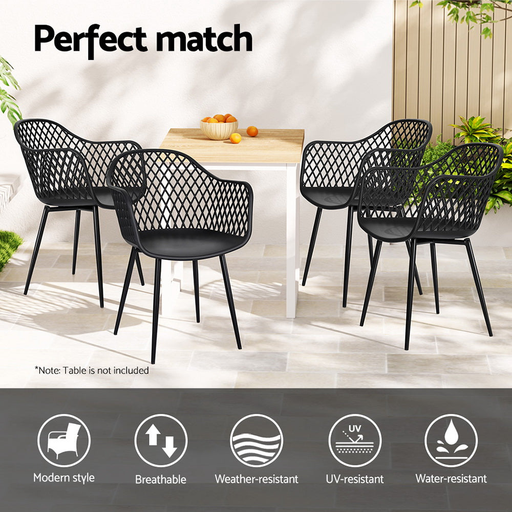 Gardeon 4PC Outdoor Dining Chairs PP Lounge Chair Patio Furniture Garden Black