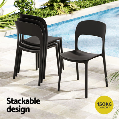 Gardeon 4PC Outdoor Dining Chairs Stackable PP Patio Chair Garden Furniture Black
