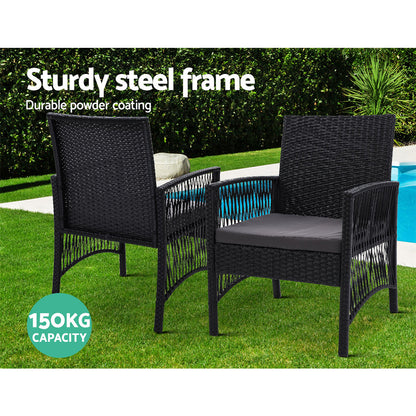 Gardeon 3PC Bistro Set Outdoor Furniture Rattan Table Chairs Cushion Patio Garden Lyra