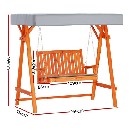 Gardeon Swing Chair Wooden Garden Bench Canopy 2 Seater Outdoor Furniture