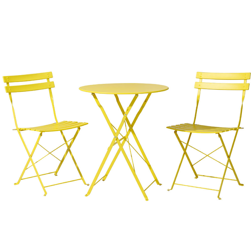 Gradeon 3PC Outdoor Bistro Set Steel Table and Chairs Patio Furniture Yellow