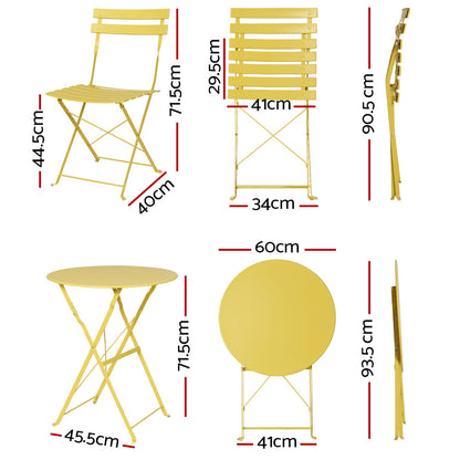 Gradeon 3PC Outdoor Bistro Set Steel Table and Chairs Patio Furniture Yellow