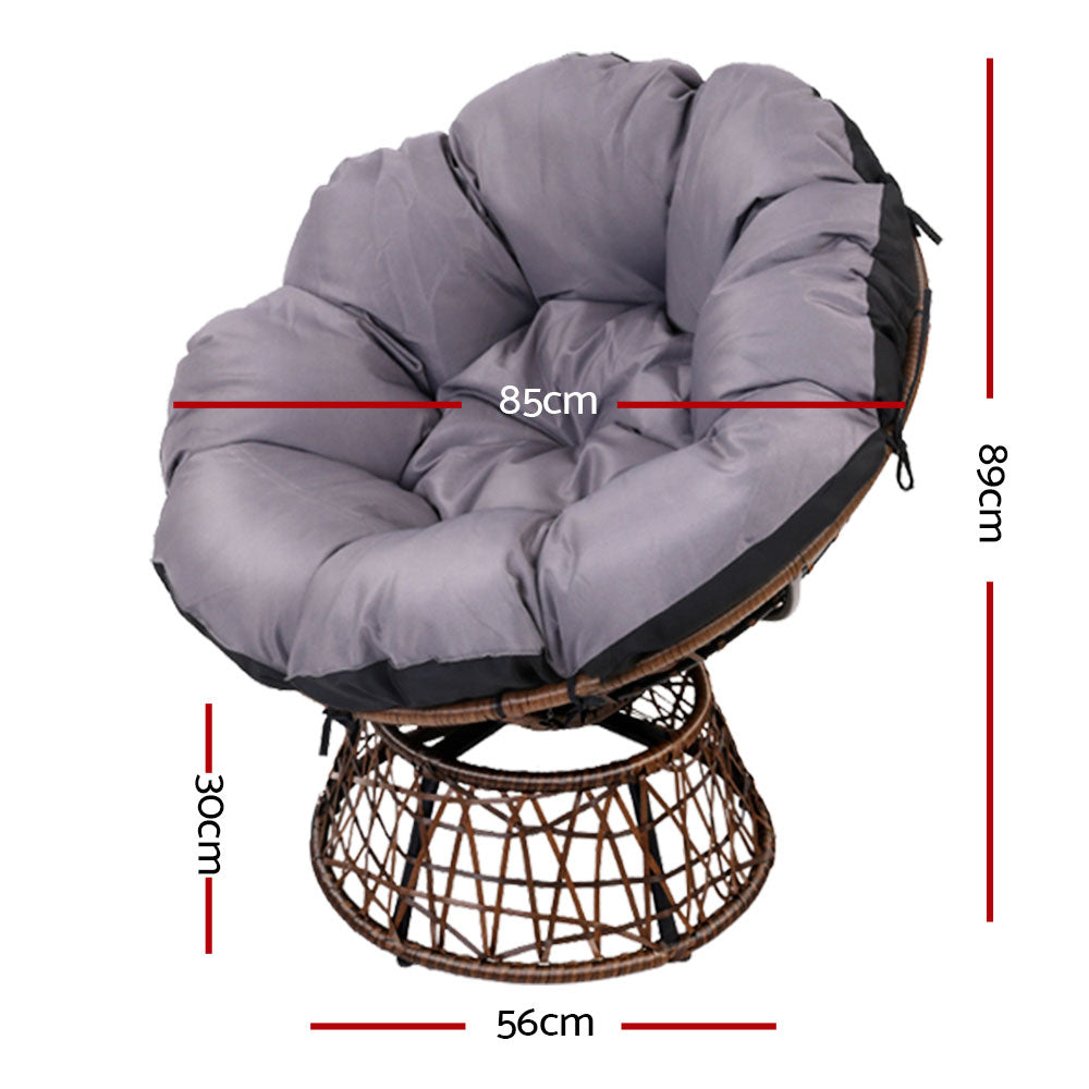 Gardeon Outdoor Chairs Outdoor Furniture Papasan Chair Wicker Patio Garden Brown